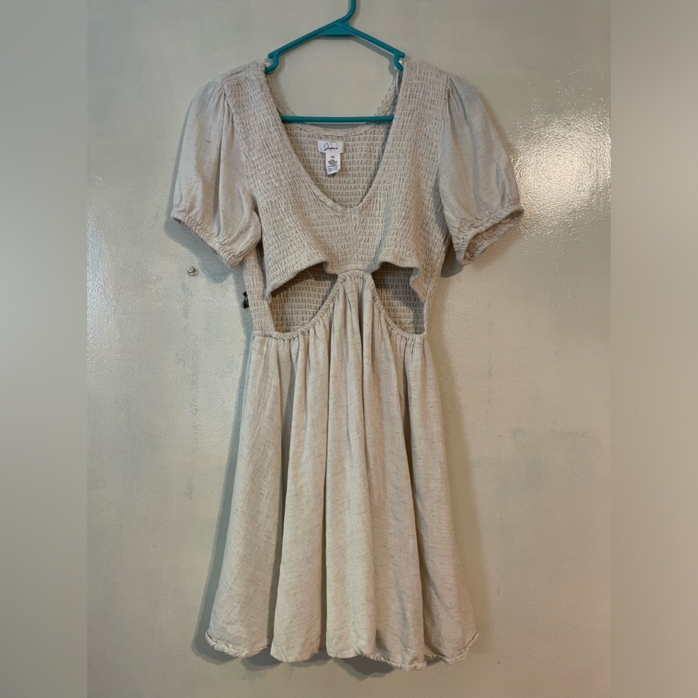 Japna linen blend mini dress size m cottagecore
Prairie boho smocked